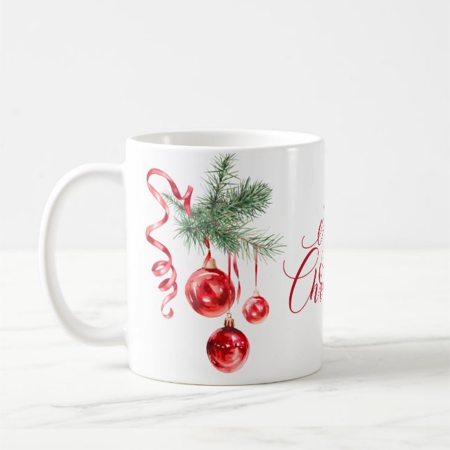 Mug Élégant Ornement Rouge Joyeux Noël (Gauche)