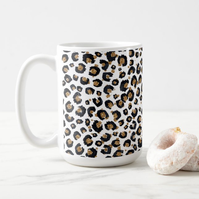 Mug Élégant Parties scintillant d'or Motif Leopard (Avec donut)