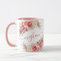 Élégant Pastel rose Pêche Rose Floral Monogramme M
