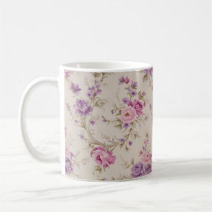 Mug Élégant Pastel Rose & Purple Garden Blooms"