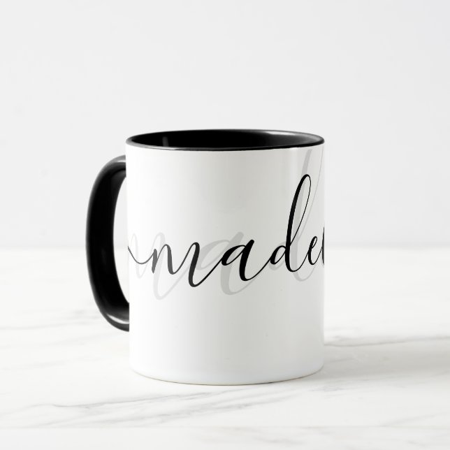 Mug Élégant Personnalisé chic Moderne Gris et noir (Devant gauche)