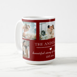 Mug Elegant Red 5-Photo Family Collage Custom