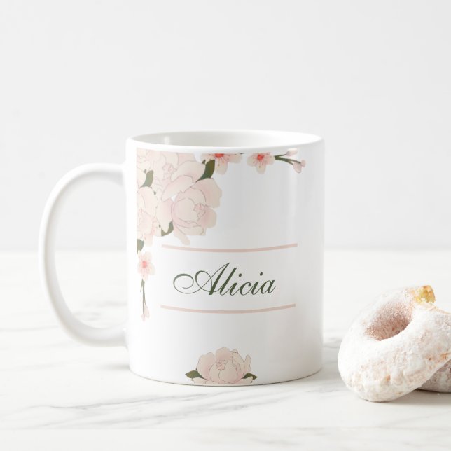 Mug Élégant Romantique Blush rose Floral Bridesmaid Ca (Avec donut)