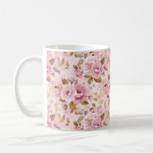 Mug élégant rose cousu motif avec fleurs rose a