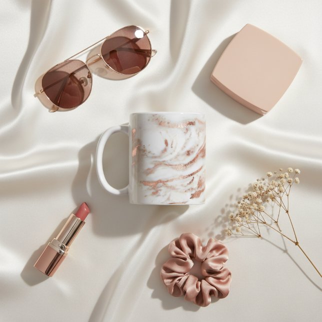Mug Élégant Rose en cuivre or marbre (Elegant Copper Rose Gold Foil Marble Coffee Mug)