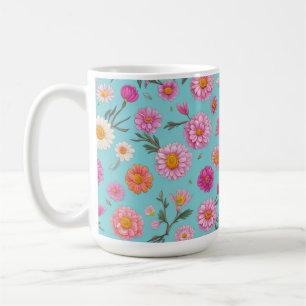 Mug Élégant rose floral blanc marguerites rose
