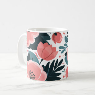 Mug Élégant rose floral et feuilles vert profond