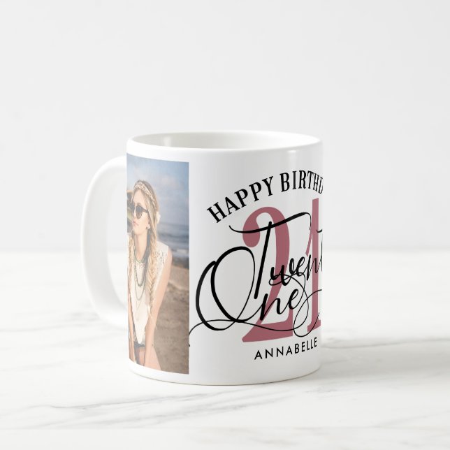 Mug Elégant Rose Gold & Black Photo 21e anniversaire  (Devant gauche)