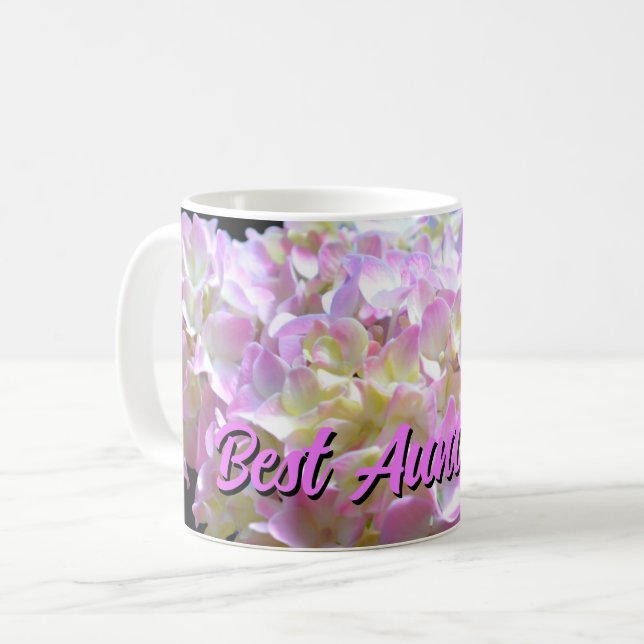 Mug Elégant rose jaune violet hydrangée fleurs Tante (Devant gauche)