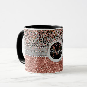Mug Élégant Rose  or Parties scintillant Leopard Monog
