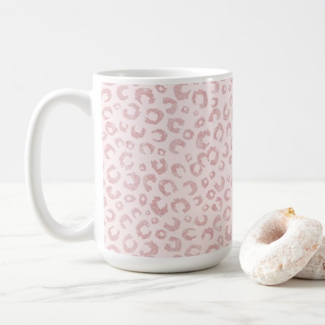 Mug Élégant Rose Parties scintillant d'or Leopard Moti (Avec donut)