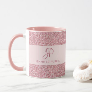 Mug Elégant Rose Parties scintillant or look Monogramm
