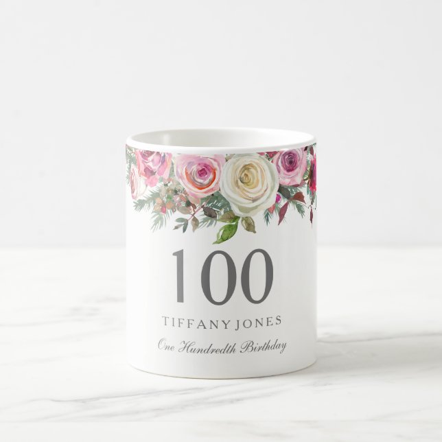 Mug Elégant Rose Rose Rose rose floral 100e anniversai (Centre)