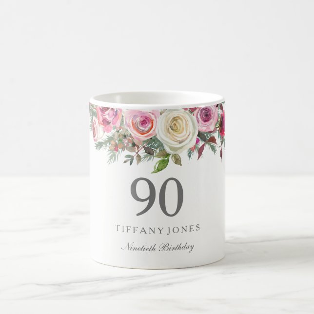 Mug Elégant Rose Rose Rose Rose Floral 90e anniversair (Centre)