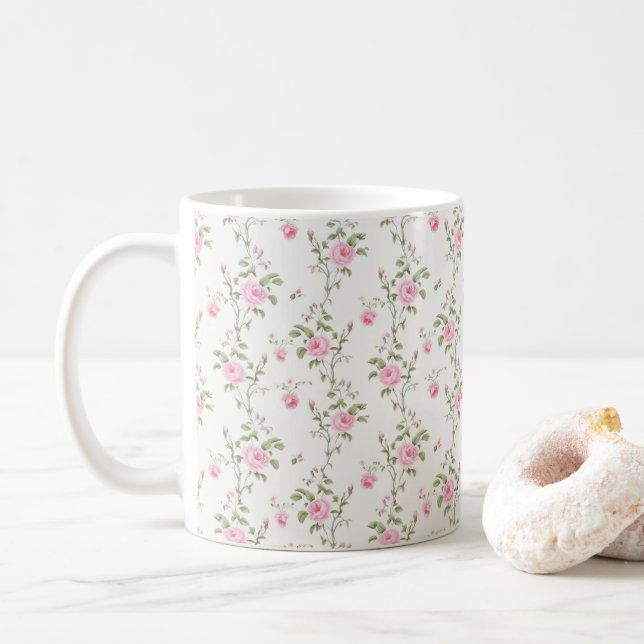 Mug Élégant rose Roses Fleurs Motif (Avec donut)