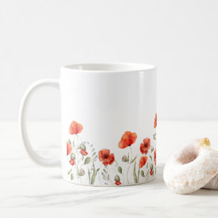 Mug Elégant rouge Aquarelle Fleurs de Pavot