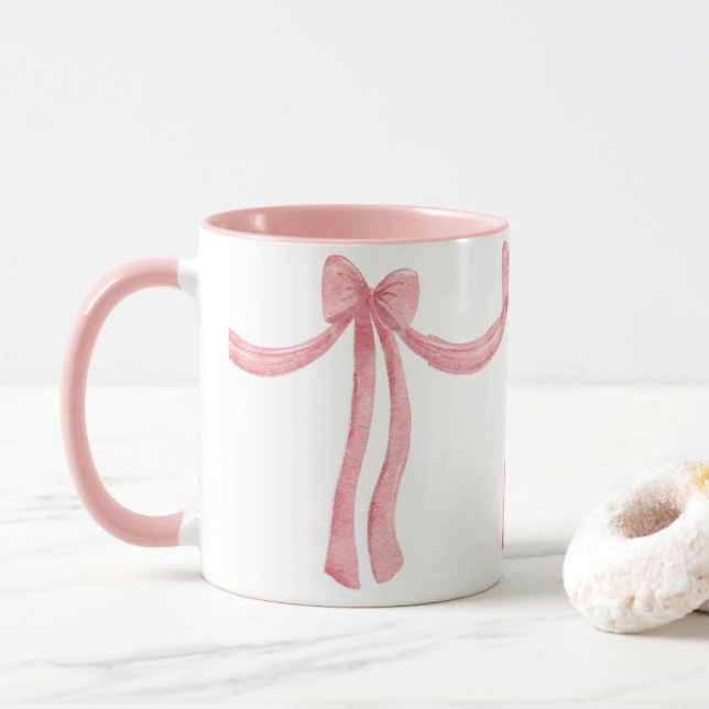 Mug Élégant ruban rose Satin look jolie fille (Avec donut)