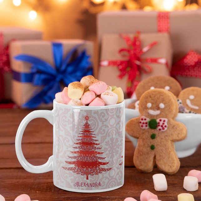 Mug Élégant sapin de Noël Rouge Flakes de neige person (Créateur téléchargé)
