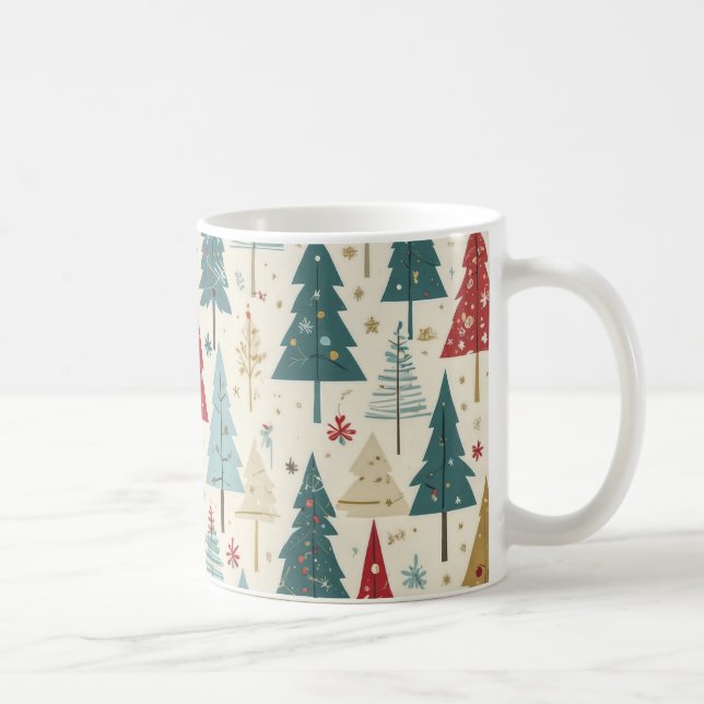 Mug Élégant sapin de Noël Vert Bleu Rouge Or Motif (Droite)