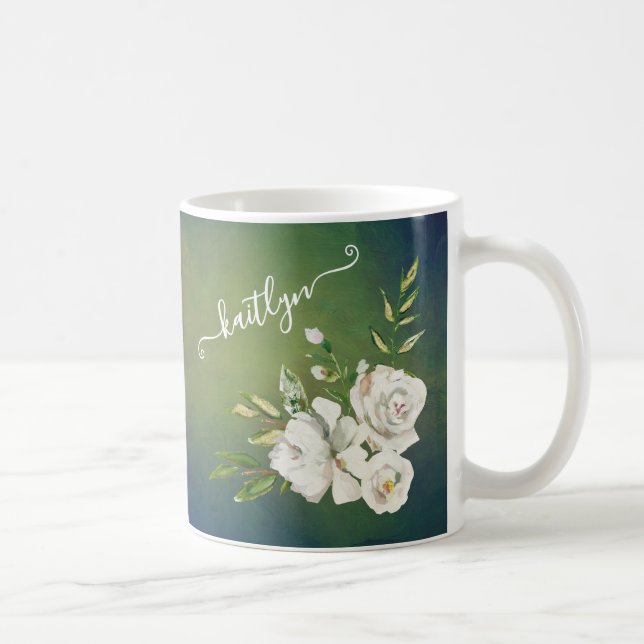 Mug Élégant script botanique floral Prénom (Droite)