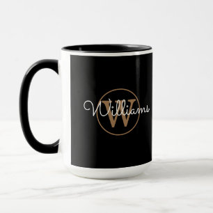 Mug Élégant Script Gold Monogramme noir