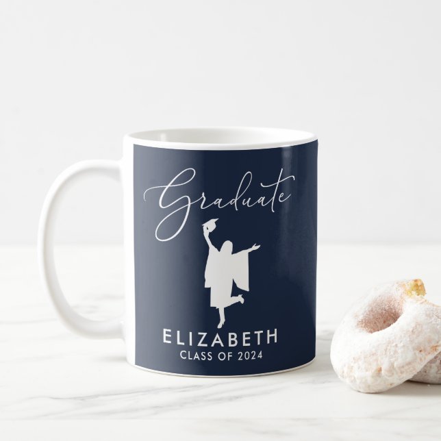 Mug Élégant Script Graduation Bleu (Avec donut)