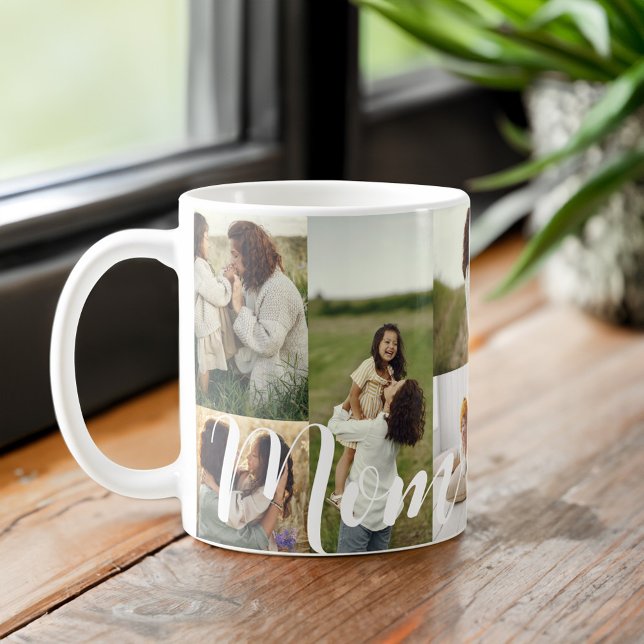 Mug Élégant Script Maman Mise en page de la grille pho (Elegant Script Mom Photo Grid Layout Personalized Coffee Mug)