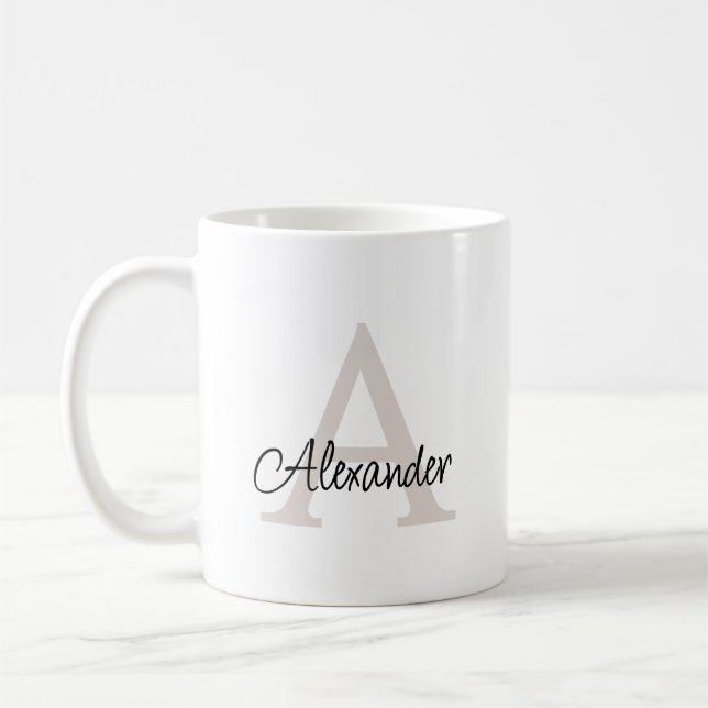 Mug Élégant script manuscrit moderne Monogramme et nom (Gauche)