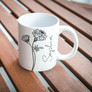 Mug Élégant Script Marigold Octobre Nom de la fleur de