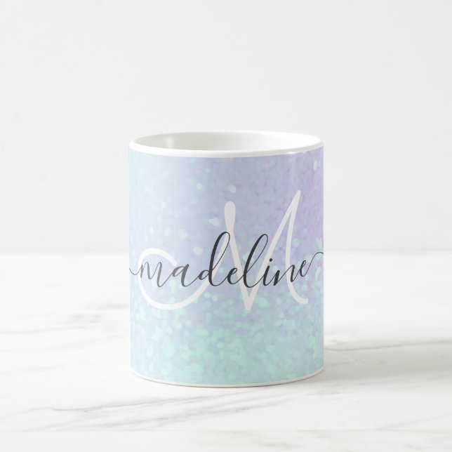 Mug Élégant Script Monogrammé Pastel Opal (Centre)