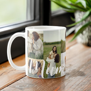 Mug Élégant Script Mum Photo Grid Layout Personnalisé
