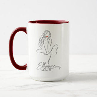 Mug Elegant Silver Line Art Woman with Red Lips Combo 