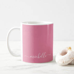 Mug Elégant Simple Texte Personnalisé Nom Couleur Rose