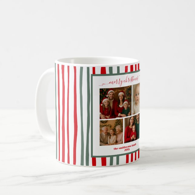 Mug Elegant Stripes family Photo merry Christmas (Devant gauche)