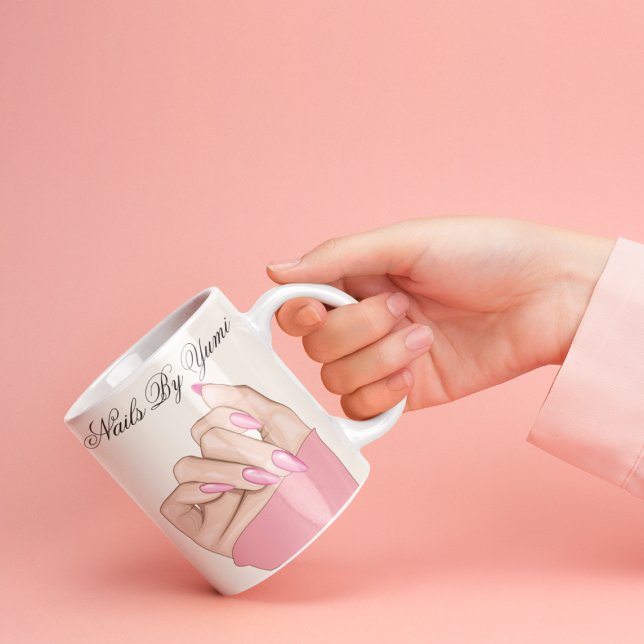Mug Élégant Stylish Pink Nails Script Salon de beauté (Créateur téléchargé)