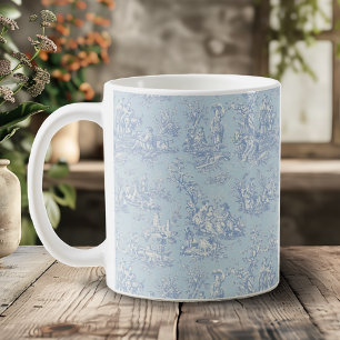Mug Élégant Toile De Jouy Bleu Gris Vintage