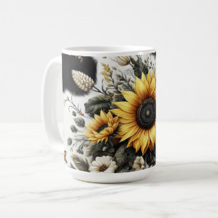 Mug Élégant tournesol détaillé et floral