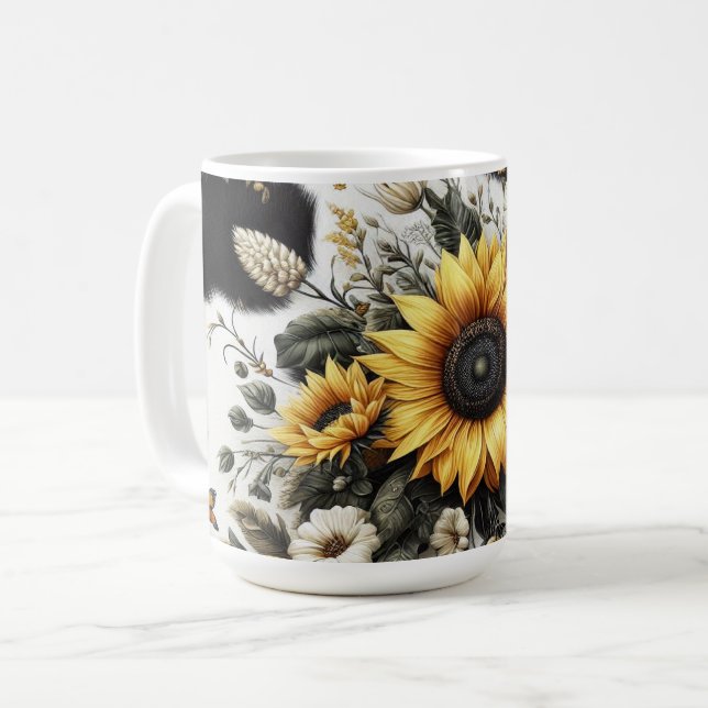 Mug Élégant tournesol détaillé et floral (Devant gauche)