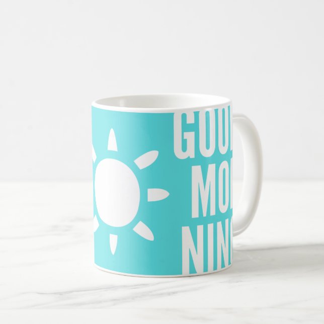 Mug Elégant Turquoise Bleu Bon Matin Thé Soleil (Devant droit)