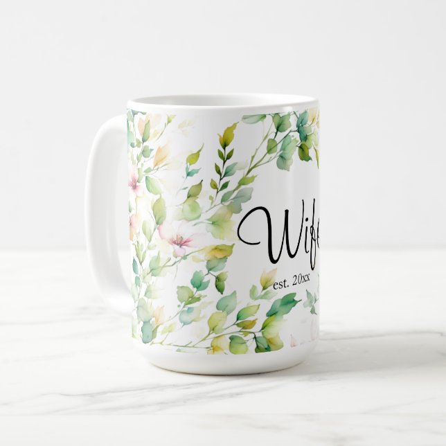 Mug Elégant vert fleurs sauvages d'aquarelle (Devant gauche)