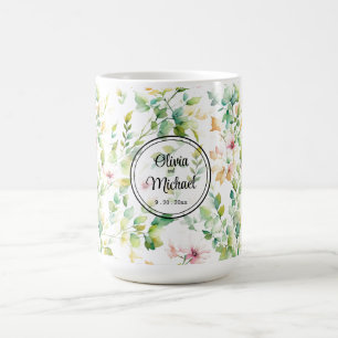 Mug Elégant vert fleurs sauvages d'aquarelle