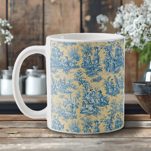 Mug Élégant Vintage Jaune Sarcelle Toile de Jouy Franç