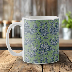 Mug Élégant Vintage Toile de Jouy Bleu Vert