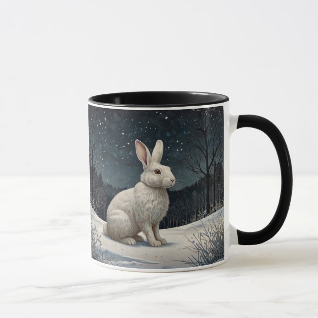 Mug Elegant white rabbit Christmas snowy woodland  (Droite)