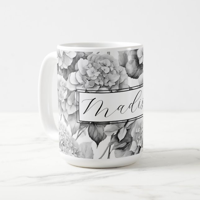 Mug Elégante aquarelle blanche grise noire (Devant gauche)
