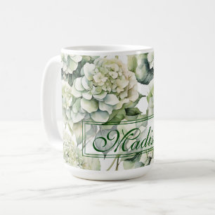 Mug Elégante aquarelle blanche vert hydrangée florale
