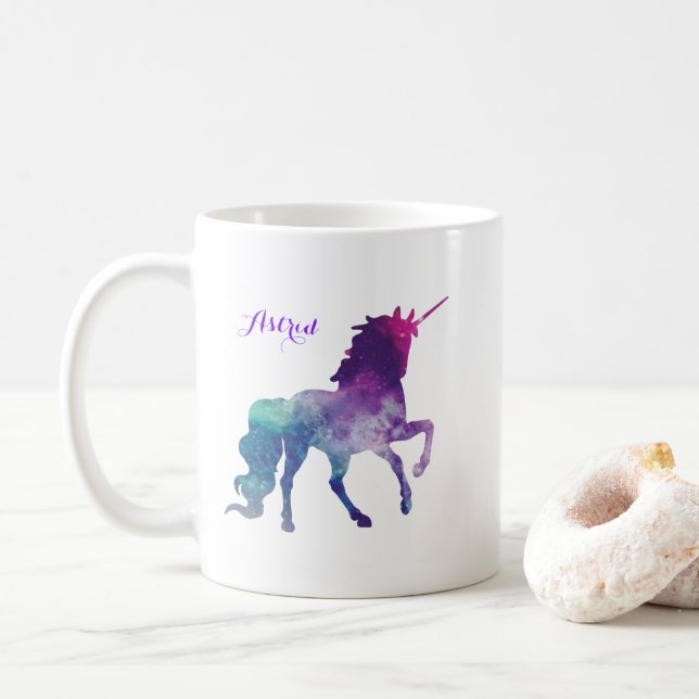 Mug Elégante aquarelle Bleu violet Unicorne moderne (Avec donut)