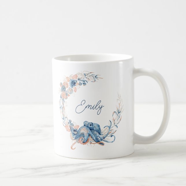 Mug Elégante aquarelle bleue florale (Droite)
