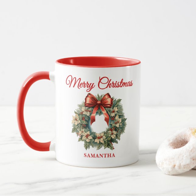 Mug Elégante aquarelle couronne de Noël (Avec donut)