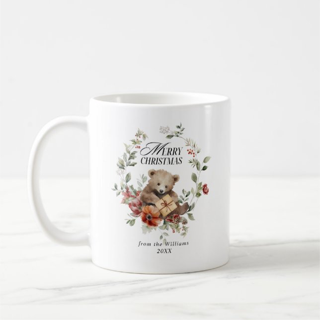 Mug Elégante aquarelle florale Joyeux voeux de Noël (Gauche)